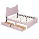 preview thumbnail 7 of 8, Full Size Upholstered Platform Bed with Cartoon Ears Shaped Headboard and 2 Drawers, Pink