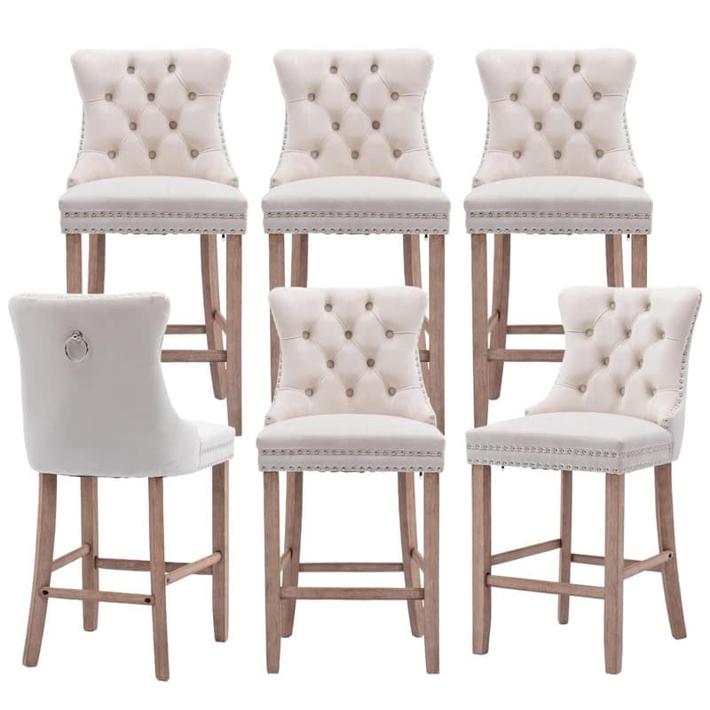 Wing Back Velvet Tufted Nailhead Barstools(Set of 6)