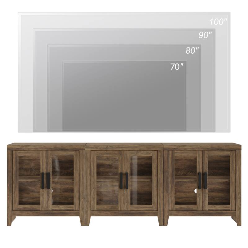 WAMPAT Modern Farmhouse TV Stand, Entertainment Center with Tempered Glass Doors & Adjustable Shelves