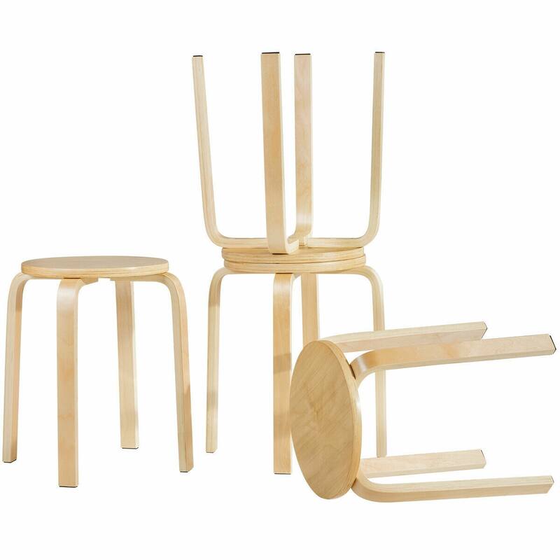 Gymax Set of 4 18'' Stacking Stool Round Dining Chair Backless Wood