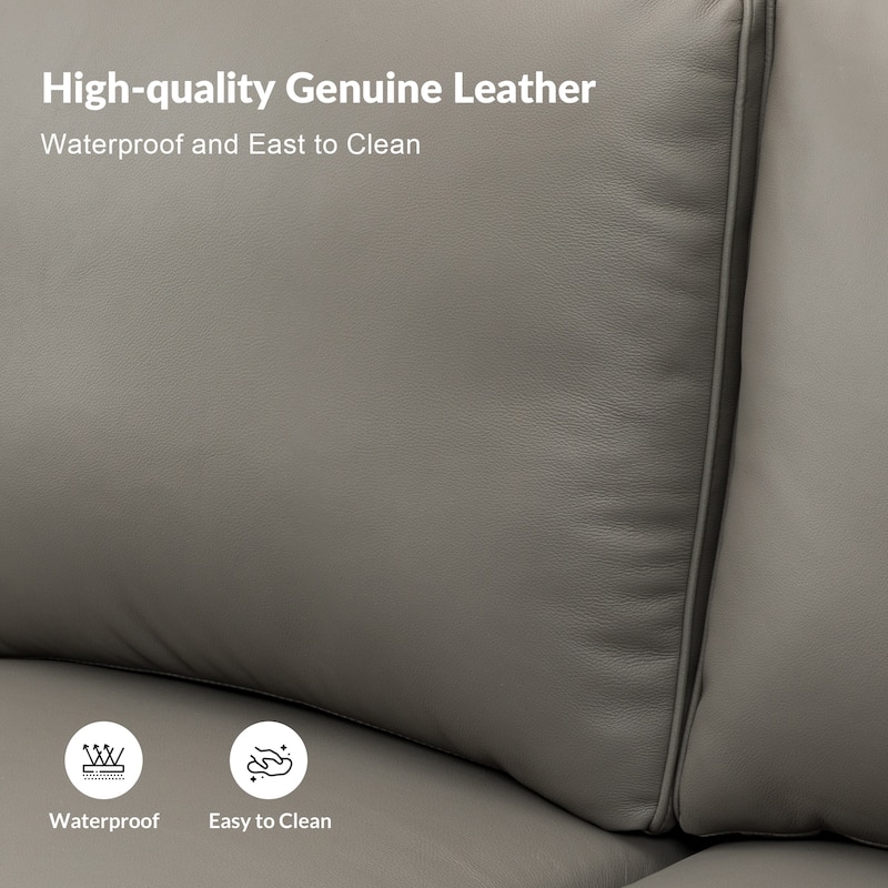 Balvino 81" Wide Transitional Genuine Leather Rolled Arm Sofa with Nailhead Trim and Removable Cushions
