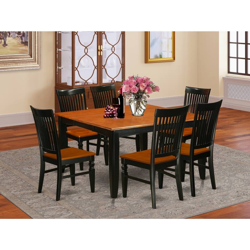 HomeStock 7-Piece Black and Cherry Finish Solid Wood Top Dining Table with 6 Chairs with Lattice Back