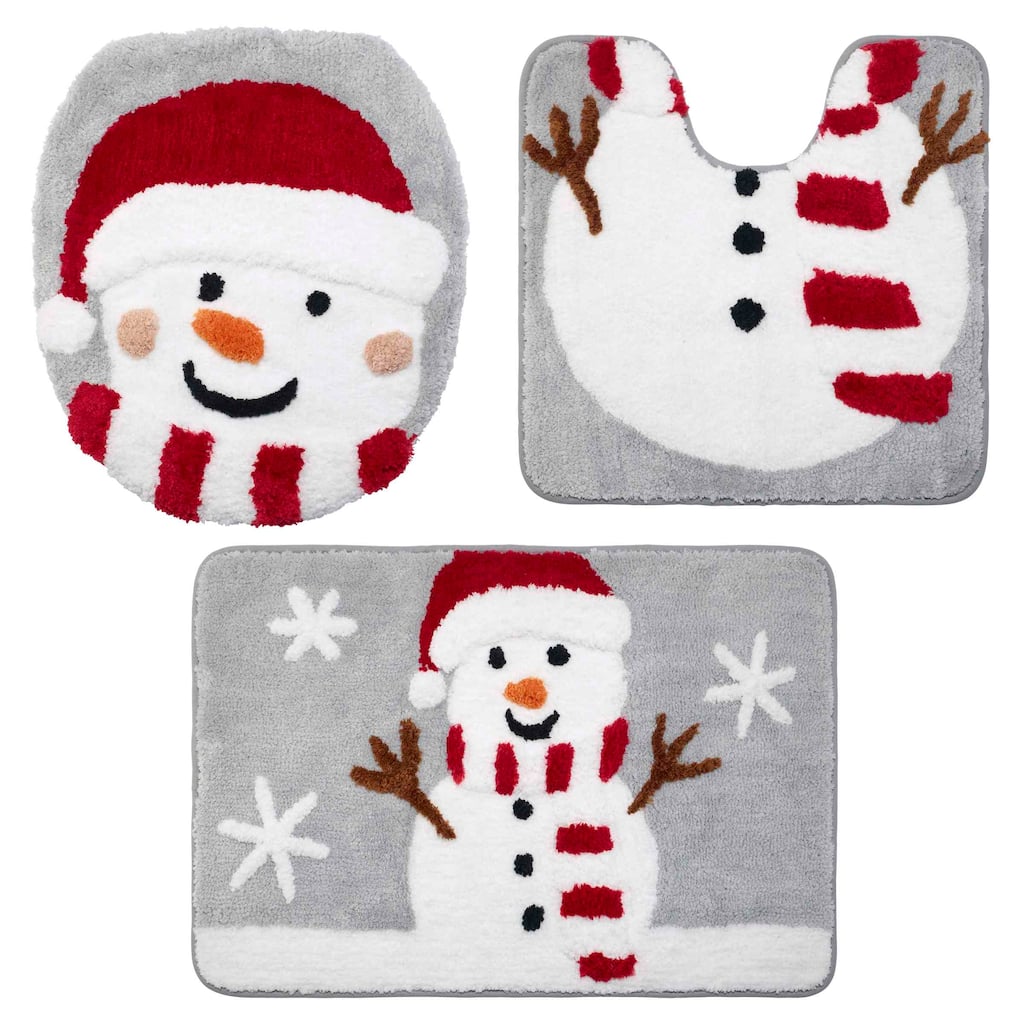 Avanti Linens Snowman Flake 3-Piece Contour Rug Set