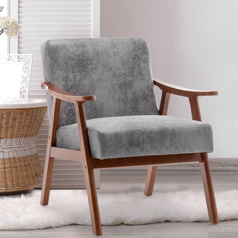 Extra-Thick Backrest Accent Chair with Solid Wood Frame - Grey Fabric
