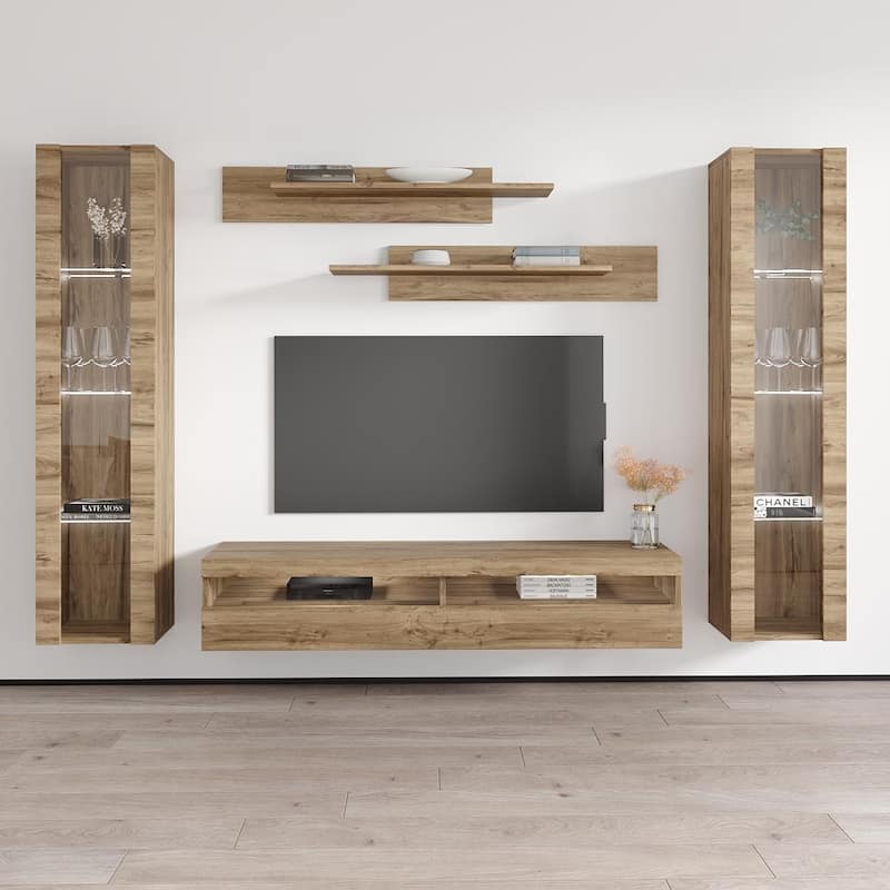 Fly AB2 35TV Wall Mounted Floating Modern Entertainment Center - Oak