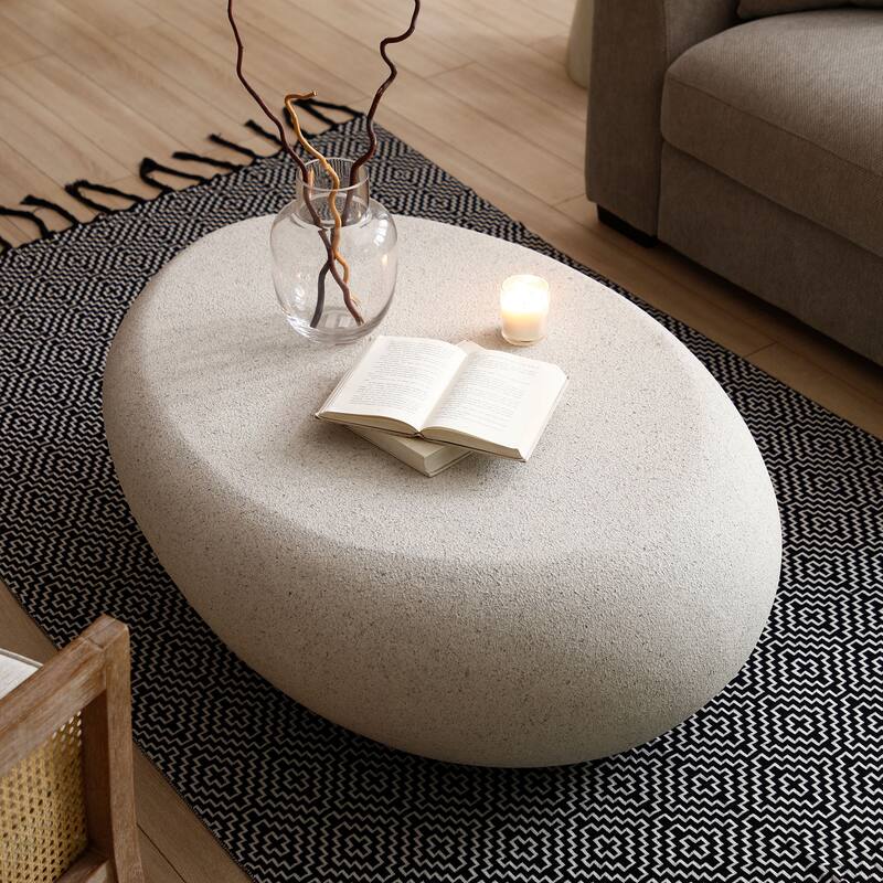 43.31" Vintage Fiberglass Elliptical Coffee Table, No Need Assembly