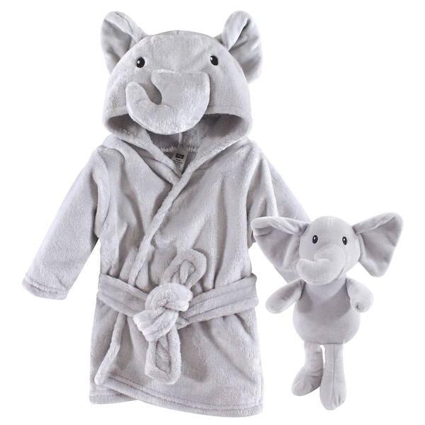 slide 1 of 1, Hudson Baby Infant Unisex Plush Bathrobe and Toy Set, Gray Elephant, One Size - Gray Elephant - One Size One Size - Gray Elephant