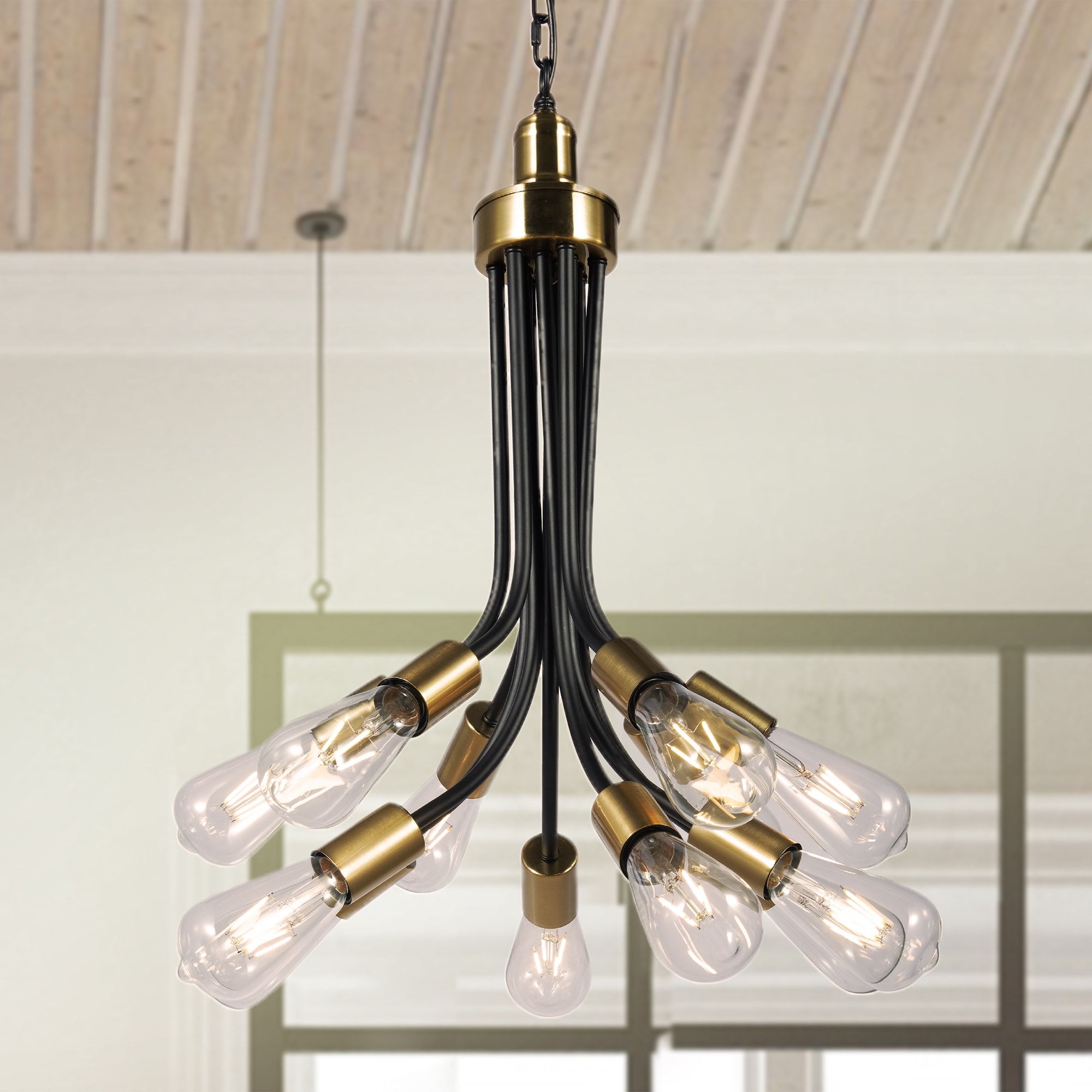 Nashan 12-Light Black and Gold Pendant Ceiling Light