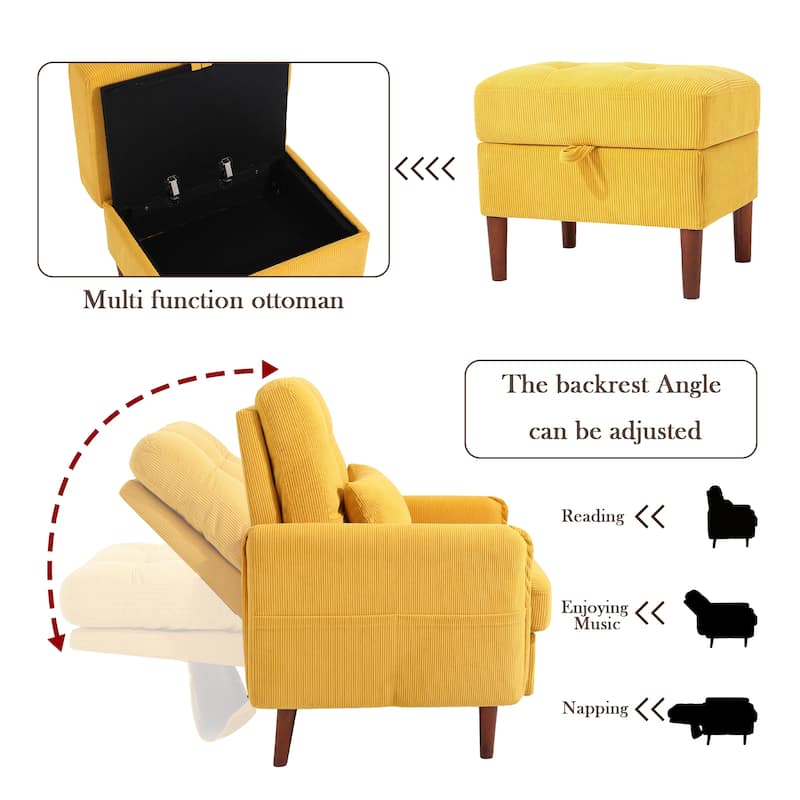 Modern Lounge Chair With Stroage Ottoman and Adjustable Backrest