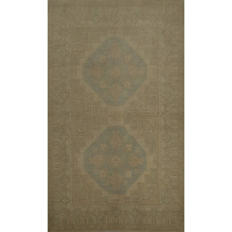 Hand Knotted Oriental 100% Wool Carpet Transitional Floral Navy Blue & Blues Khotan Area Rug - 5' 10'' X 4' 0''