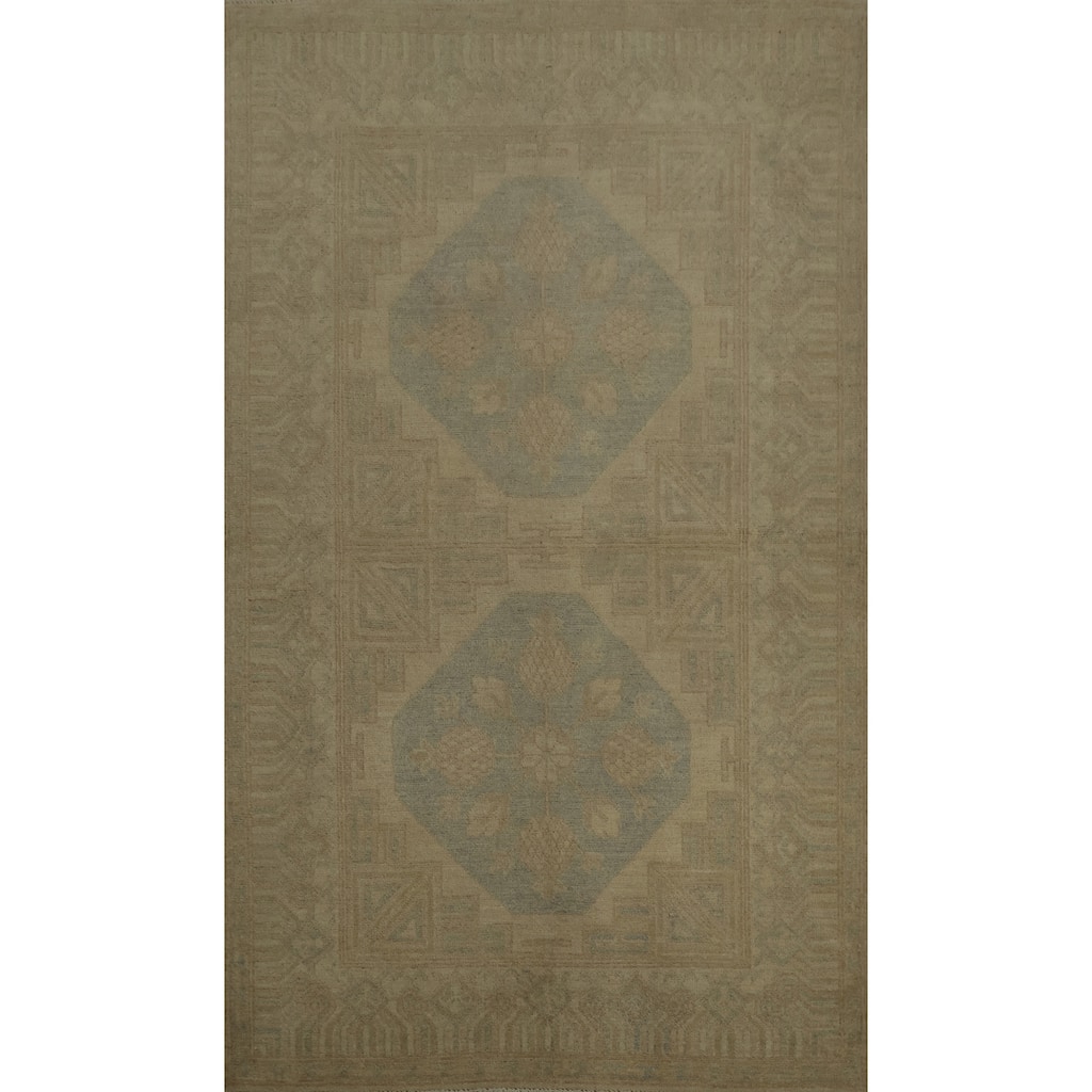 Hand Knotted Oriental 100% Wool Carpet Transitional Floral Navy Blue & Blues Khotan Area Rug - 5' 10'' X 4' 0''