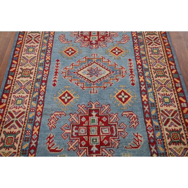 Blue Kazak Oriental Accent Rug Handmade Wool Carpet - 3'4" x 5'0"