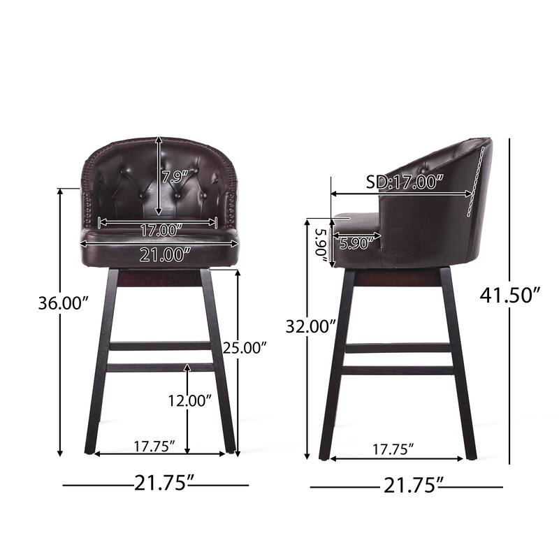 Modern Set of 2 Swivel Bar Stools with Button-Tufted Backrest, Nailhead Trim, Solid Wood Legs for Bar Dining Room Café