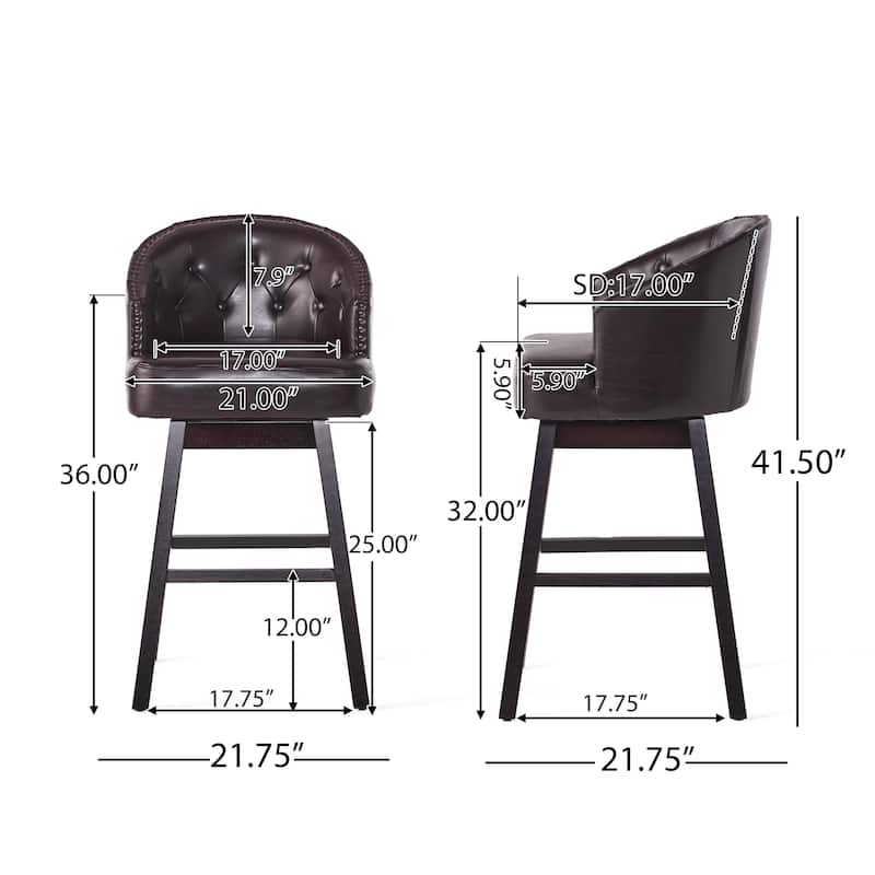 PU Leather Swivel Bar Stools Set of 2, Counter Height Upholstered Bar Stools, Dining Chairs with Nailhead Trim & Wood Legs