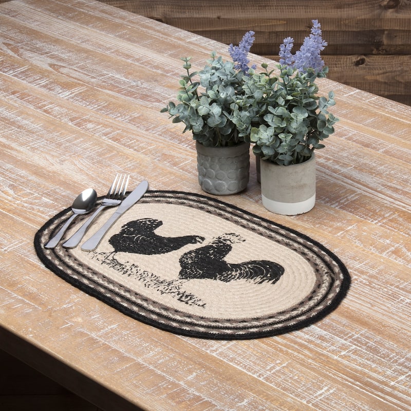 Set of 6 Sawyer Mill Charcoal Poultry Jute Placemats (12 x 18 in.) - Placemat 12x18