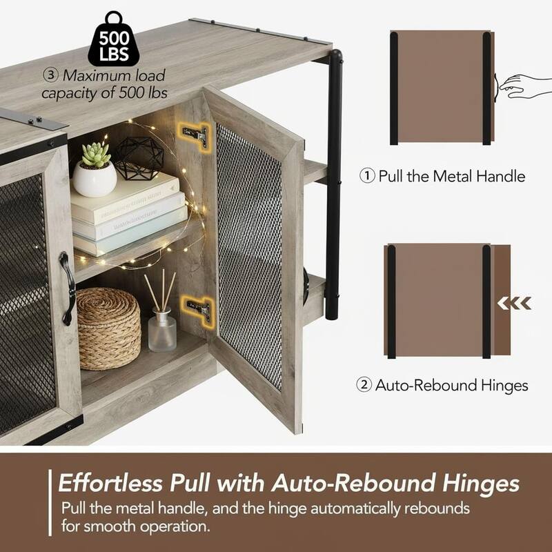 Farmhouse TV Stand, with Double Mesh Doors