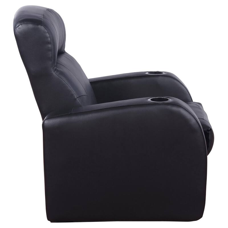 Black Genuine Leather Recliner with Cup Holders