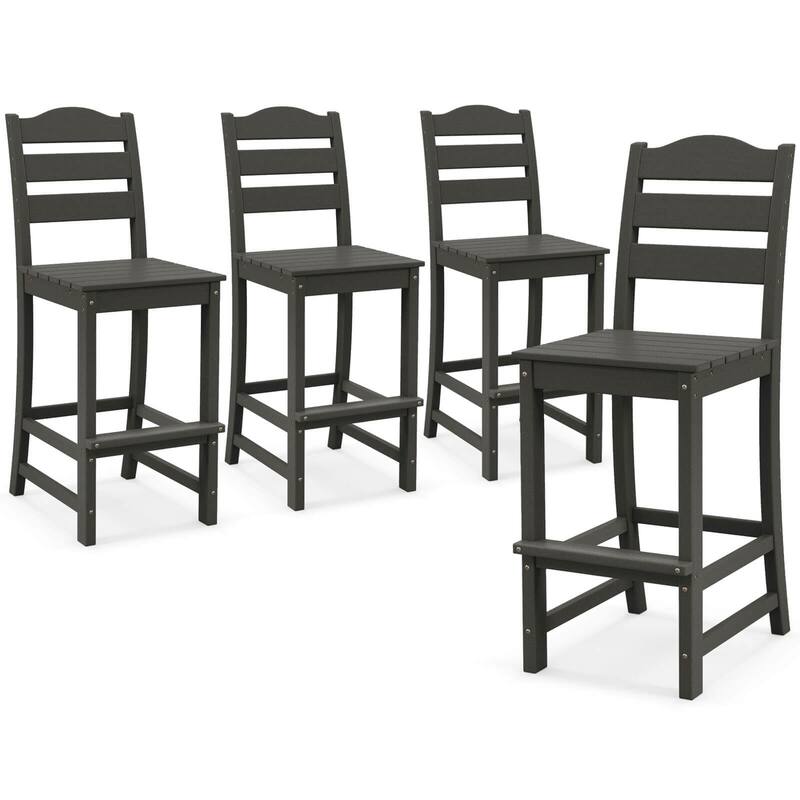 Costway Outdoor HDPE Bar Stool Patio Tall Chair Backrest Footrest All - See Details - Black-4 PCS