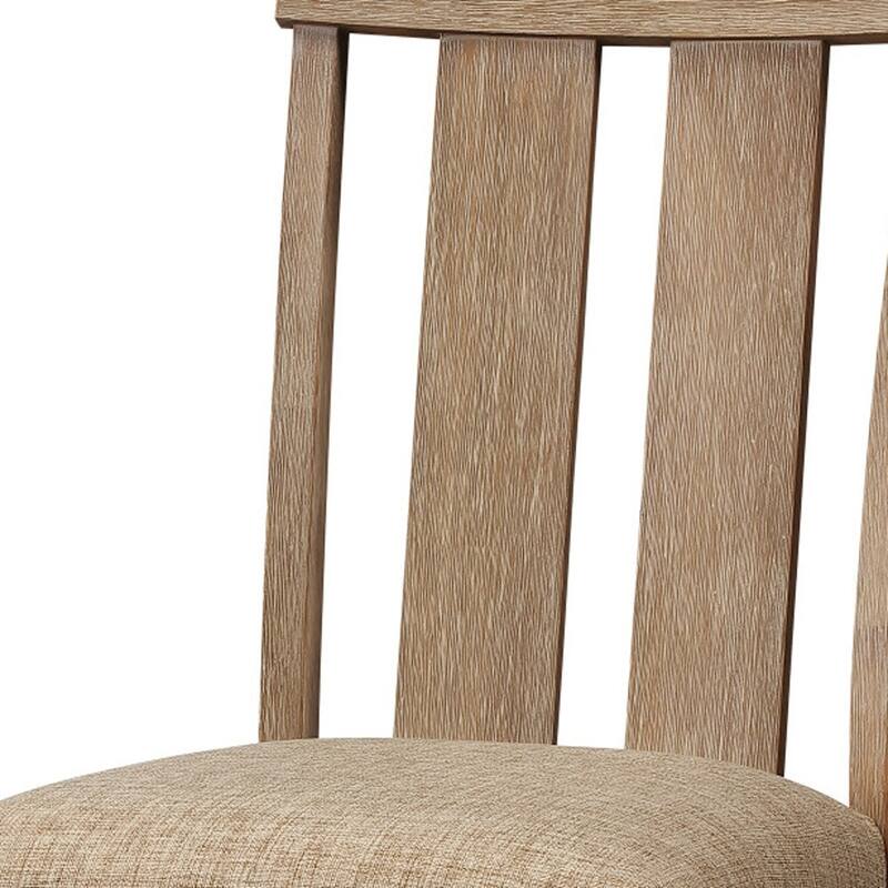 HomeRoots Set of Two Natural and Brown Upholstered Fabric And Solid Wood Slat Back Dining Side Chairs