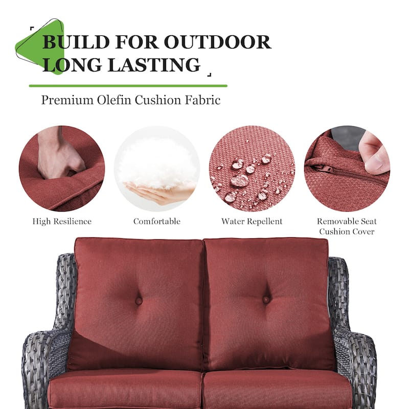 Pocassy Outdoor Loveseat Sofa 2-Seat PE Rattan