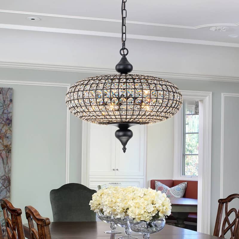 Retro French 4/5-Light Antique Brass Globe Crystal Chandelier for Living/Dining Room - 5-Light W20.5" x H18.9 - Black