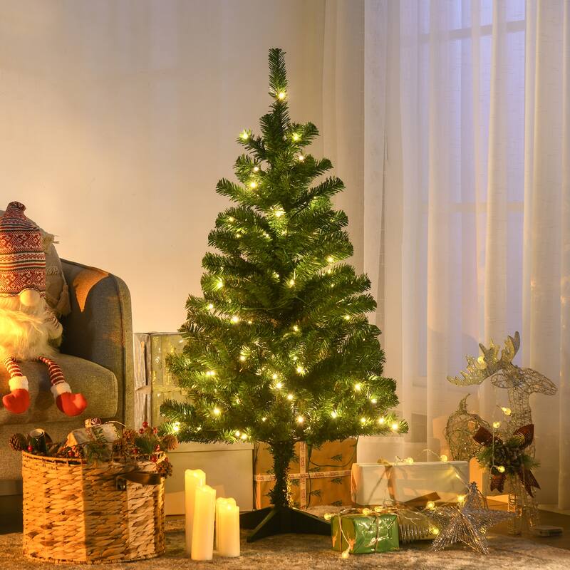 HOMCOM Pre-Lit Artificial Christmas Tree - Auto Open, Warm White or Colorful LED Lights - Green