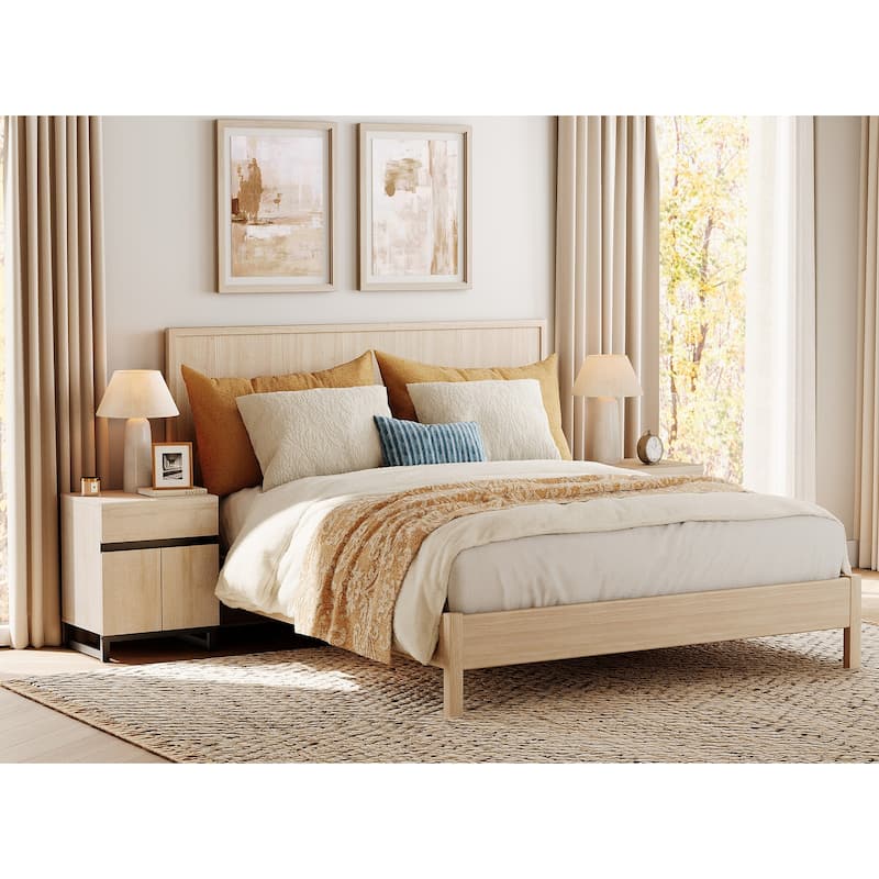 WAMPAT Modern Nightstand with 1 Drawer & 1 Storage Cabinet, Farmhouse Bedside Table with 2 Open Door forBedroom