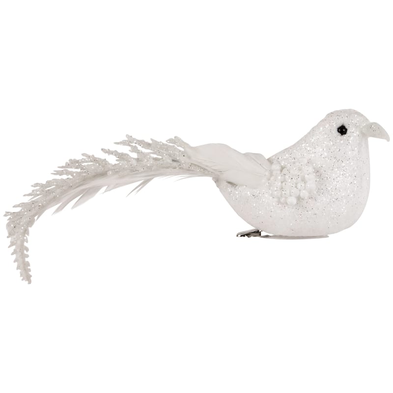 Set of 3 Glittered Pink White and Champagne Bird Christmas Ornament with Clip 6.5"