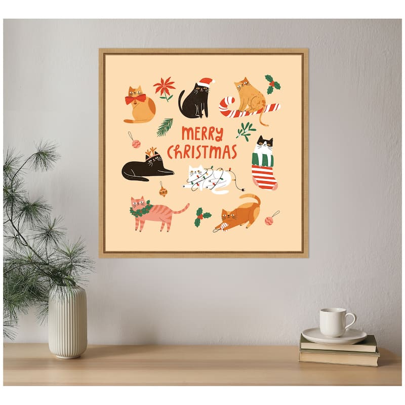 Kate and Laurel Sylvie Framed Canvas Christmas Cats by Tania Garcia