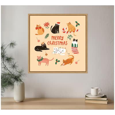 Kate and Laurel Sylvie Framed Canvas Christmas Cats by Tania Garcia