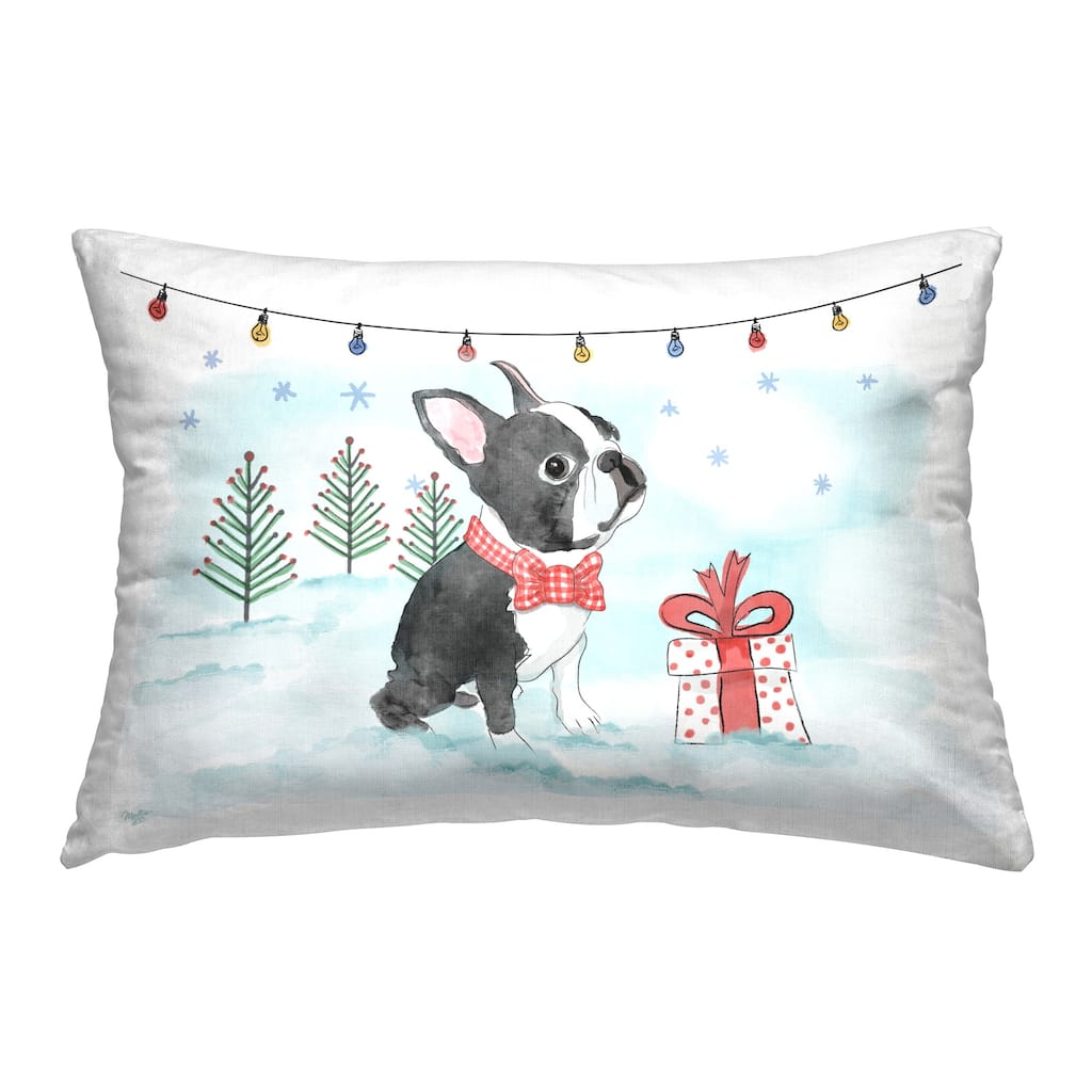 Stupell Snowy Boston Terrier Decorative Printed Throw Pillow Design by Mollie B.