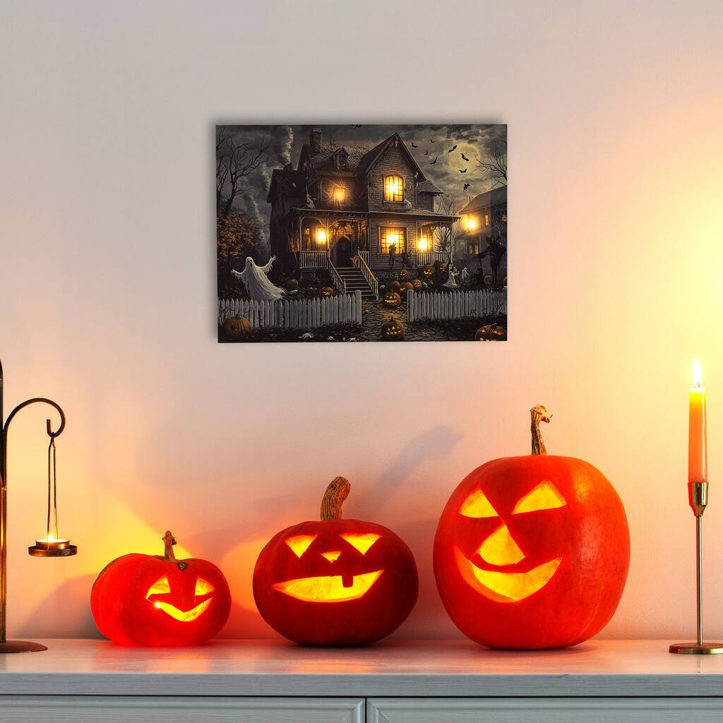 LED Lighted Creepy Haunted House Halloween Canvas Wall Art 12"x15.75"