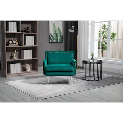 Accent Chair Modern Armchair with Nail Head and Acrylic Feet, Green