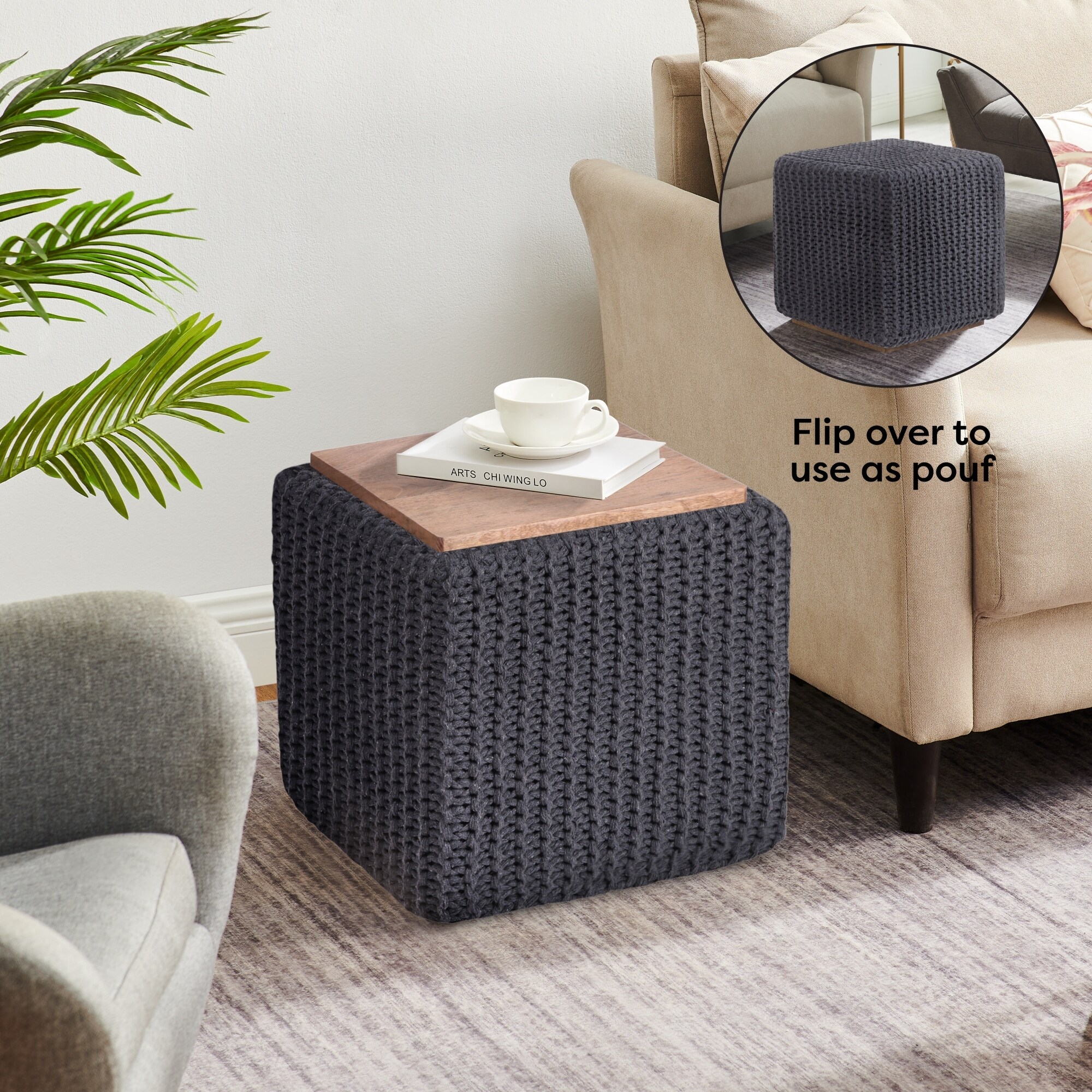Pouf table store tray