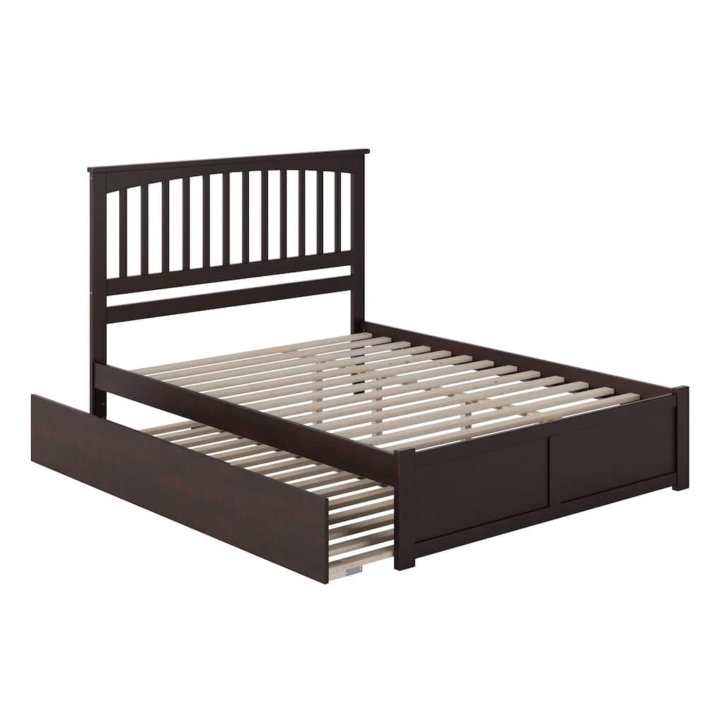 Mission King Solid Wood Platform Bed with Footboard & Twin XL Trundle in Espresso