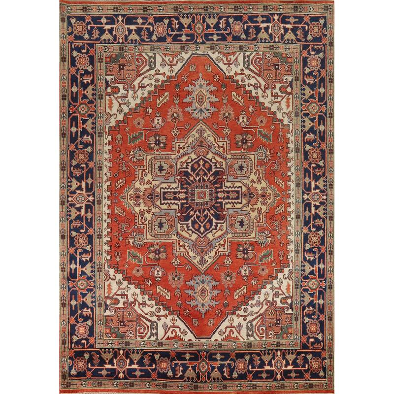 Medallion Heriz Serapi Indian Area Rug Handmade Wool Carpet - 8'11" x 11'10"