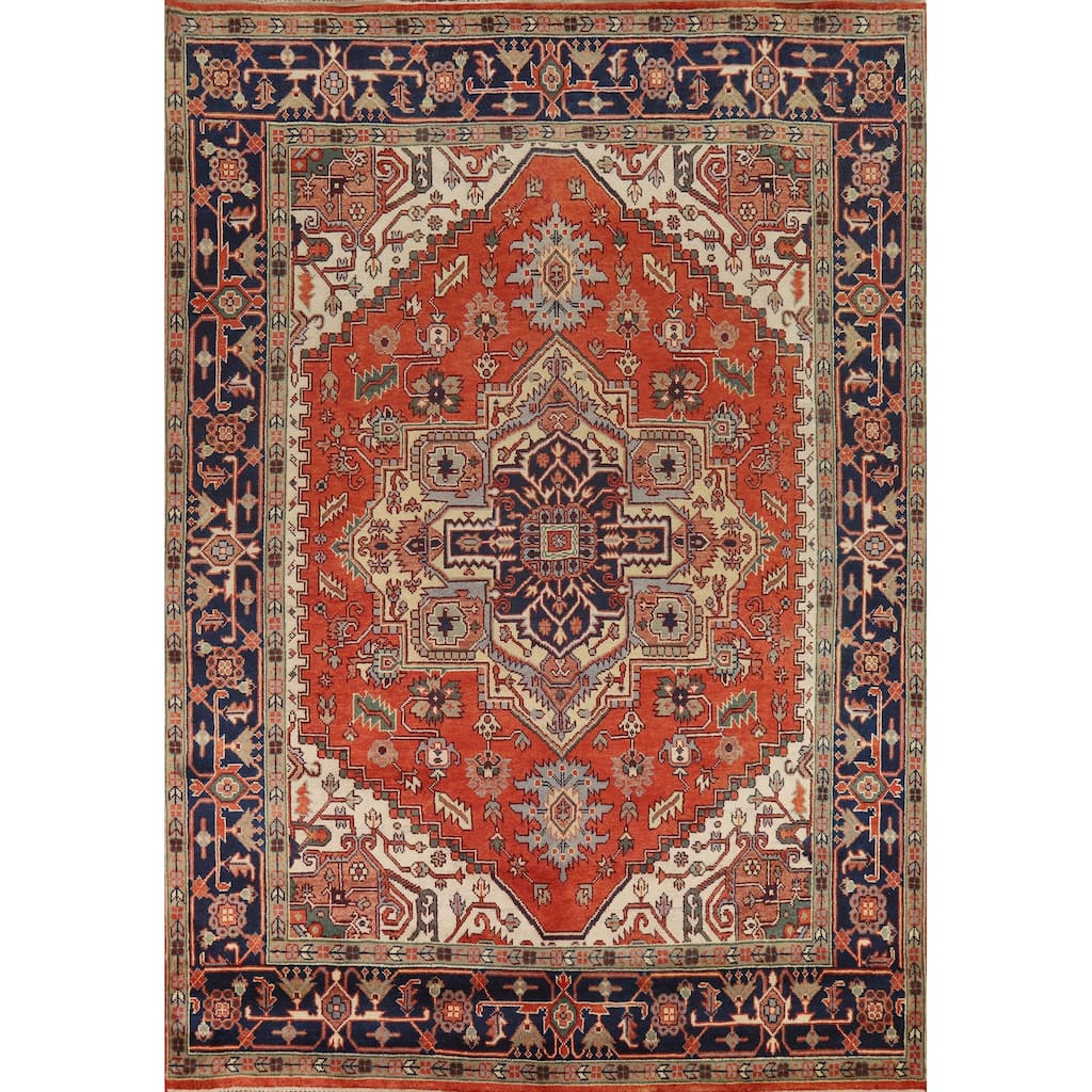 Medallion Heriz Serapi Indian Area Rug Handmade Wool Carpet - 8'11" x 11'10"