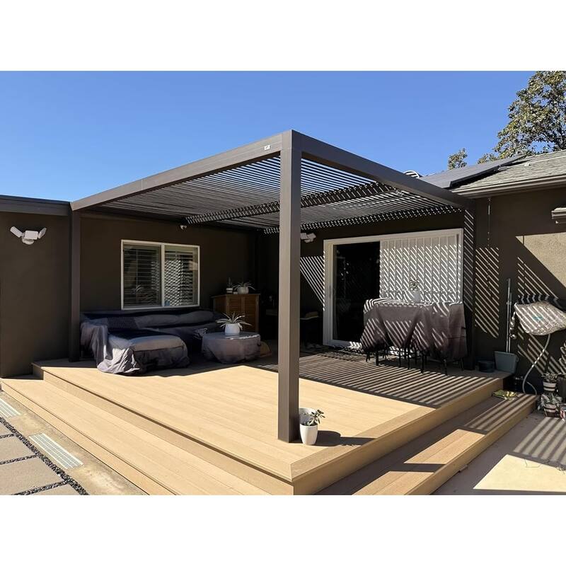 PURPLE LEAF Louvered Pergola Outdoor Aluminum Pergola with Adjustable Roof for Patio Hardtop Gazebo - 12' x 14' - Bronze