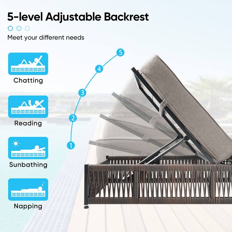 Pocassy Outdoor Lounge Chairs, Pool Lounge Chairs with 5 Adjustable Backrest