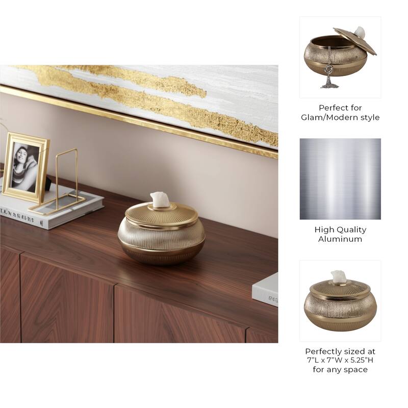 Aluminum Agate Decorative Object Stylish Lidded Textured Sculpture