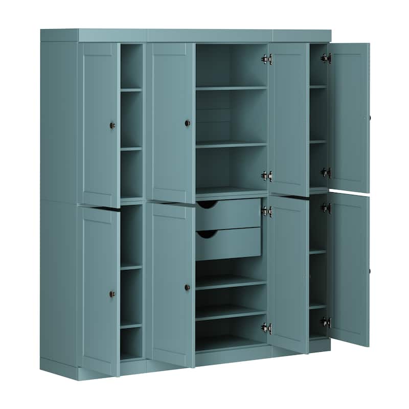Palace Imports 100% Solid Wood 65" Pantry Cabinet with Shaker Doors, 2-Drawers and Adjustable Shelves