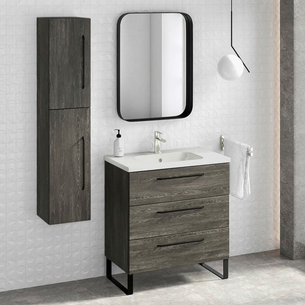32 Bathroom Vanity Cabinet Ceramic Sink Set Denver W 32 X H 35 X D 18 In Wf446 Charred Oak Overstock 31690551