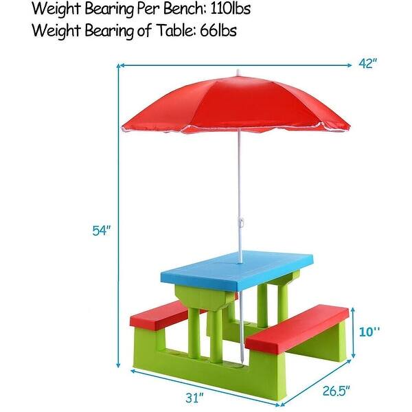 Costway 4 Seat Kids Picnic Table w/Umbrella Garden Yard Folding