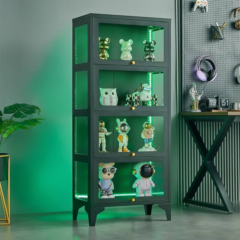 4/5-Tier Curio Display Cabinet with Glass Flip Doors & LED Light Strip