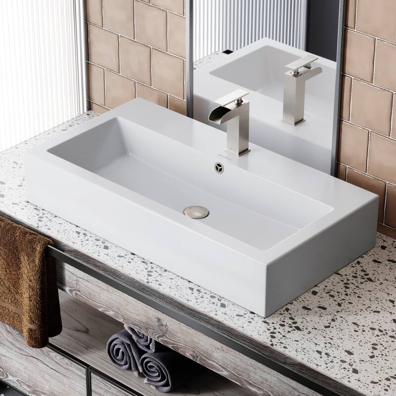 Swiss Madison Voltaire Wide Rectangle Vessel Sink - Glossy White