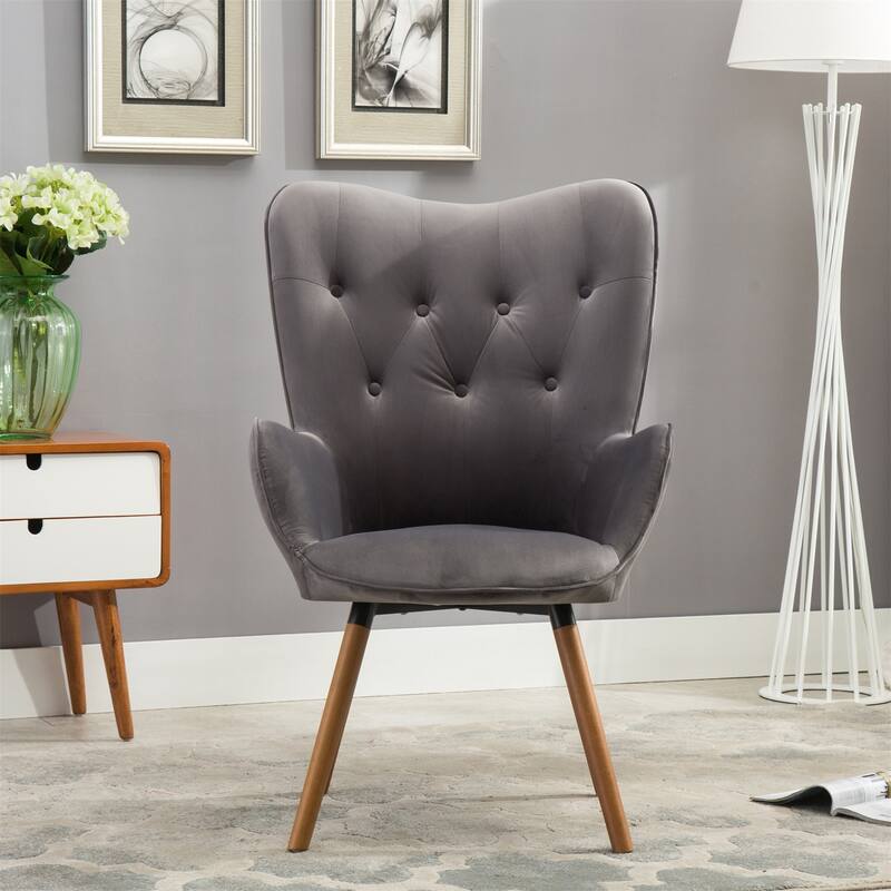 Contemporary Silky Velvet Tufted Button Back Accent Chair