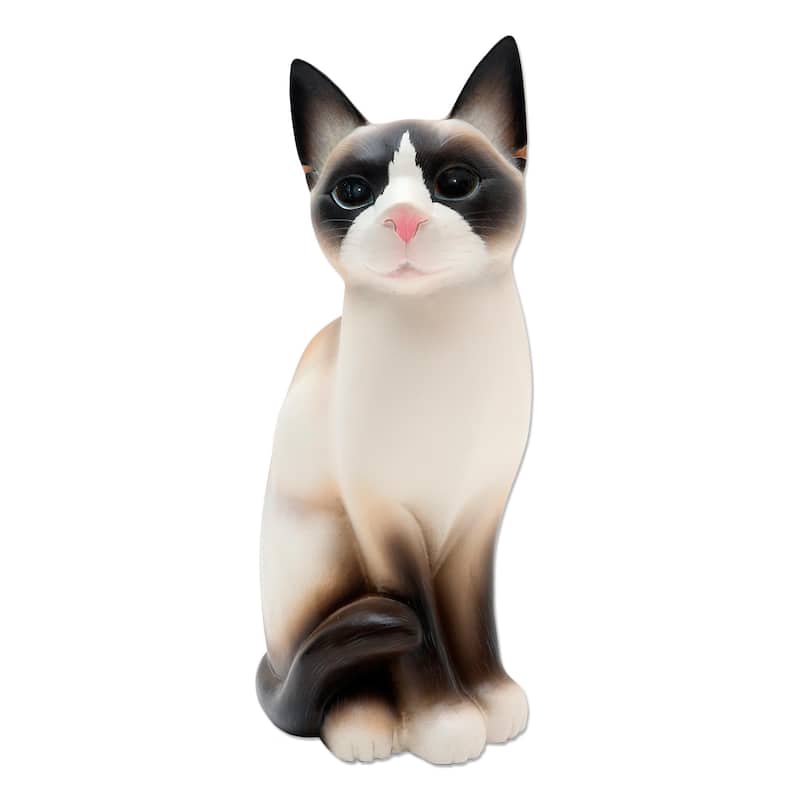 Novica Handmade Elegant Cat Wood Statuette