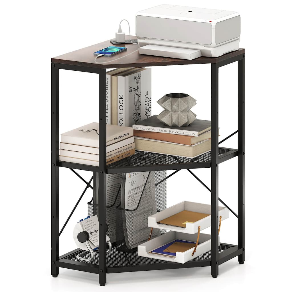 Costway Corner Printer Stand with Charging Station Adjustable Metal - See Details
