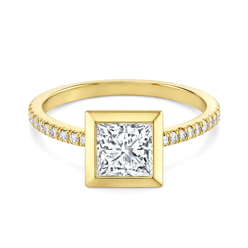 Auriya 14K Gold Bezel Princess Diamond Engagement Ring 1.20 - 5.32ct. tw. (F-G, VS) - 4.00 carats - 8 - Yellow