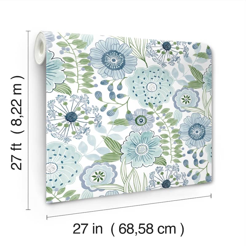 York Wallcoverings Artistic Bouquet Alpine and Leaf Wallpaper
